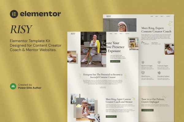 Risy Elementor template kit preview for content creator coach and mentor websites