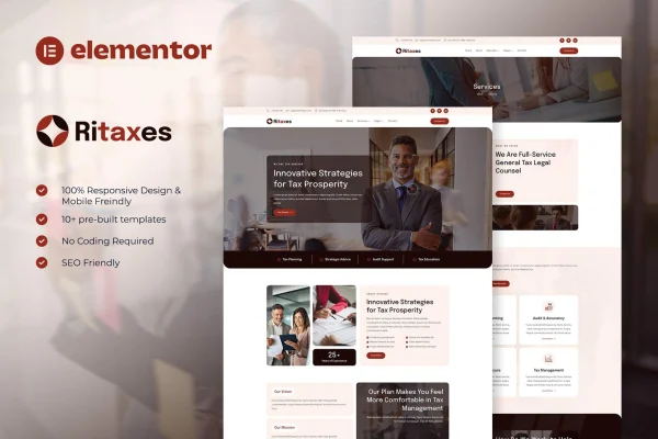 Ritaxes tax advisor and financial consulting Elementor template kit preview