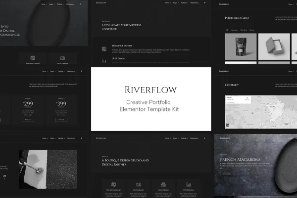 Riverflow creative portfolio Elementor template kit preview