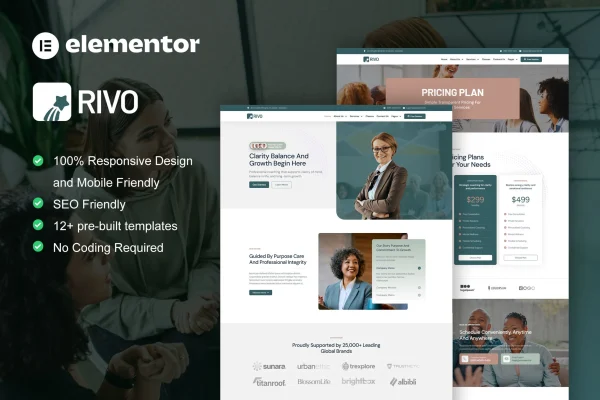Rivo life coach and consulting Elementor template kit cover image