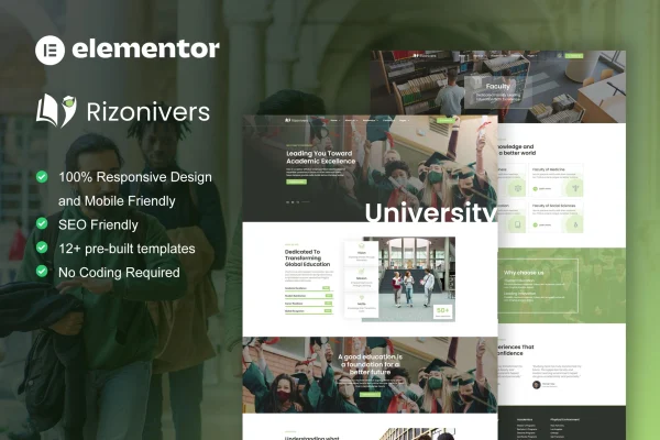 Rizonivers university and school Elementor template kit preview