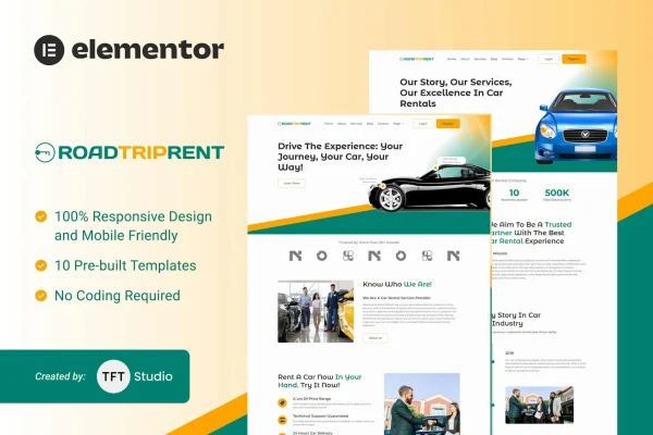 RoadTripRent car rental Elementor template kit preview