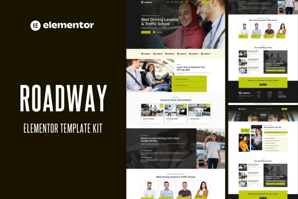 Roadway driving school Elementor Pro template kit preview