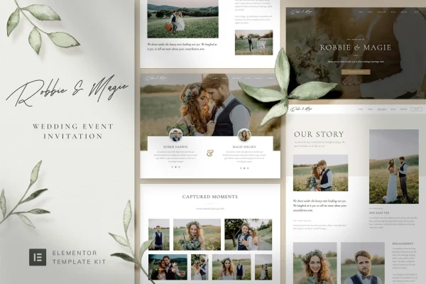 Robbie & Magie wedding invitation Elementor template kit preview