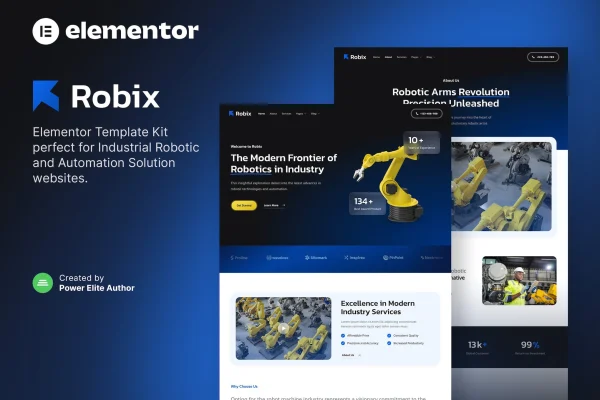 Robix industrial robotics and automation Elementor template kit preview