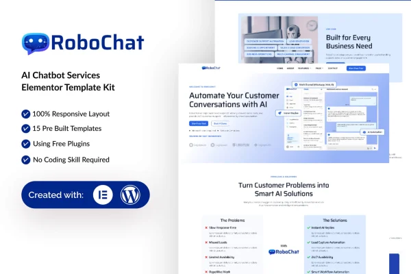 RoboChat AI chatbot service Elementor template kit preview