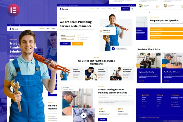 Rocee plumbing service and maintenance Elementor template kit preview