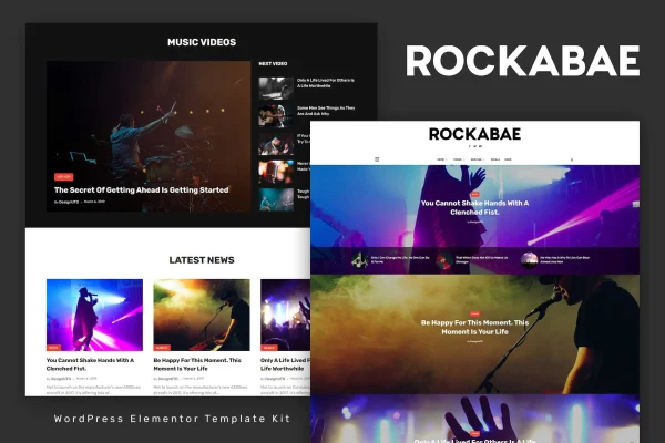 Rockabae music blog and magazine Elementor template kit preview