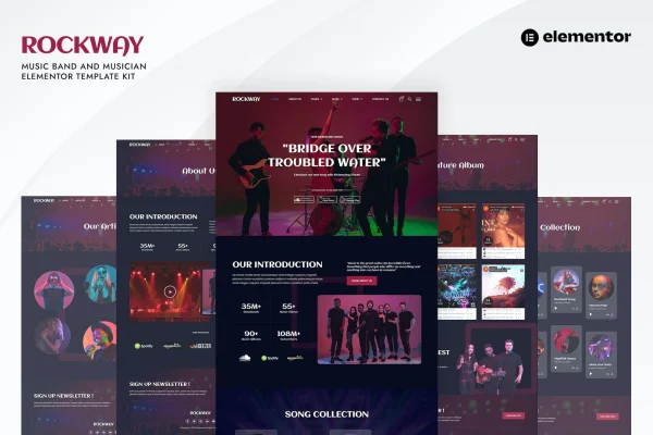 Rockway music band and musician Elementor template kit preview