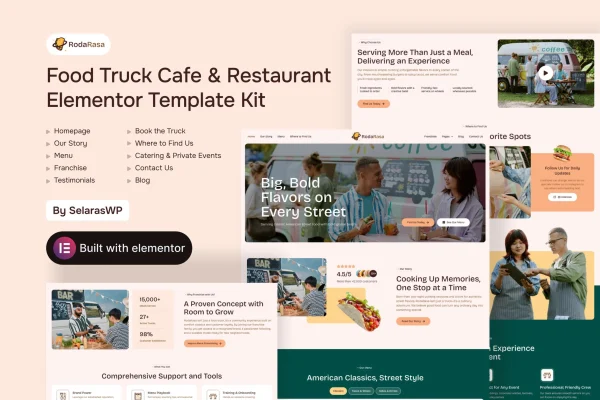 RodaRasa food truck cafe and restaurant Elementor template kit preview