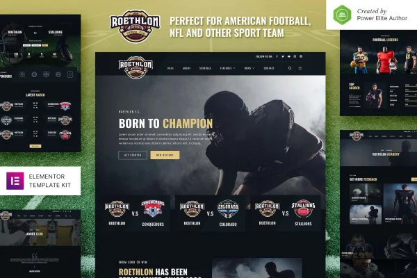 Roethlon American football and NFL Elementor template kit cover image