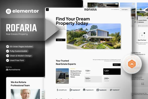 Rofaria real estate property Elementor template kit preview