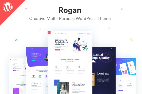 Rogan Theme creative multipurpose WordPress theme preview with home page layouts