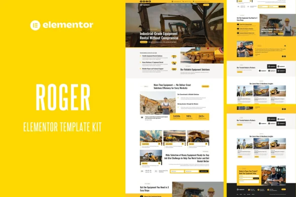 Roger machinery and equipment rentals Elementor template kit preview
