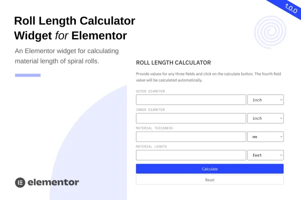 Roll Length Calculator Widget for Elementor plugin banner