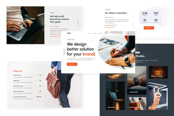 Roller creative portfolio and agency Elementor template kit preview