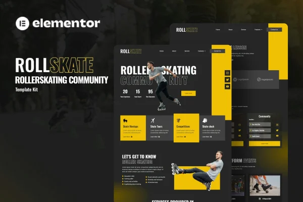 Rollskate rollerskating community Elementor template kit preview