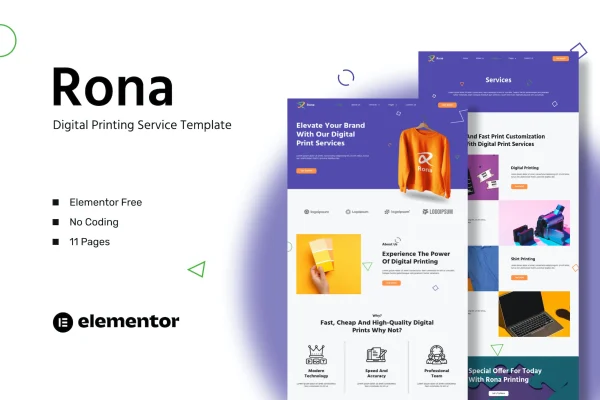 Rona digital printing service Elementor template kit preview