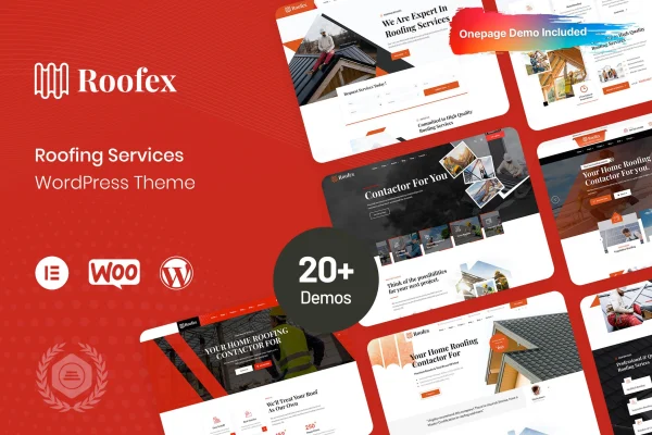 Roofex roofing WordPress theme preview showing a roofing company homepage