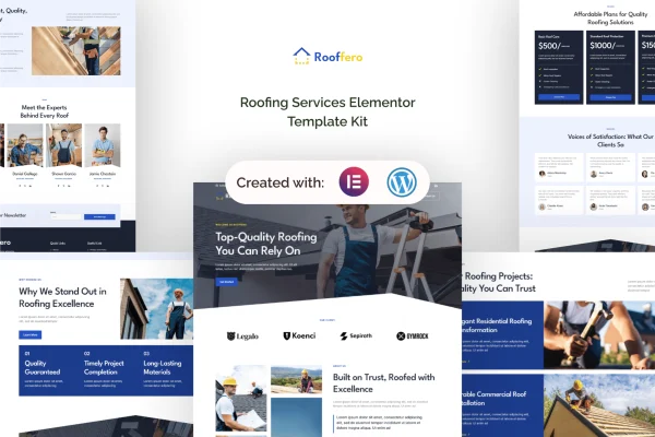 Rooffero roofing services Elementor template kit preview