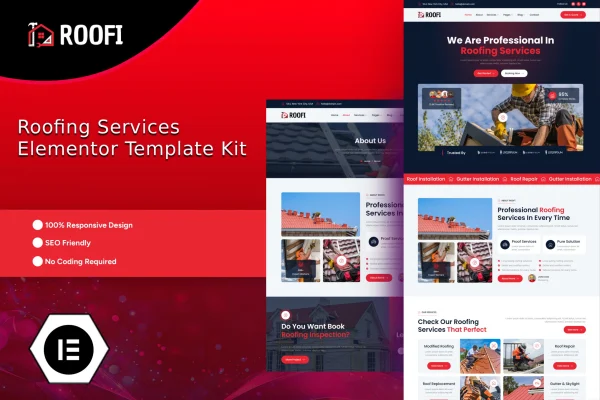 Roofi roofing services Elementor template kit preview