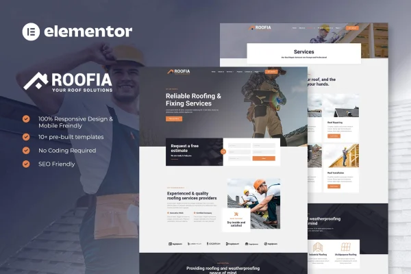 Roofia roofing services Elementor template kit preview