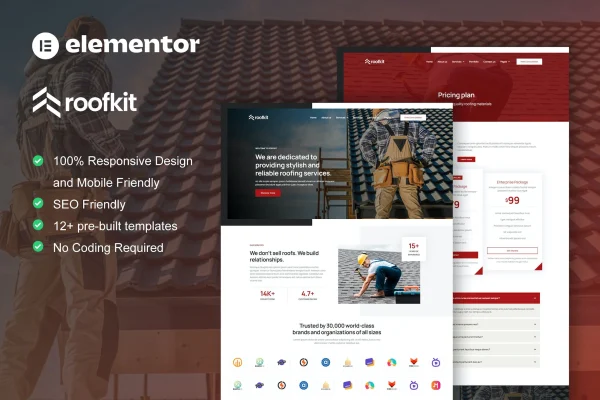 RoofKit roofing services Elementor Pro template kit cover image