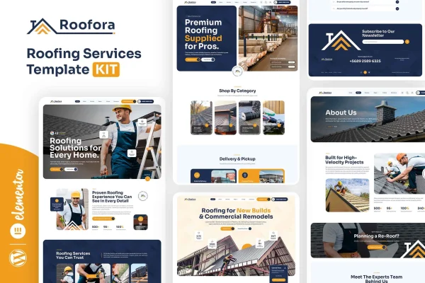 Roofora roofing services Elementor template kit preview