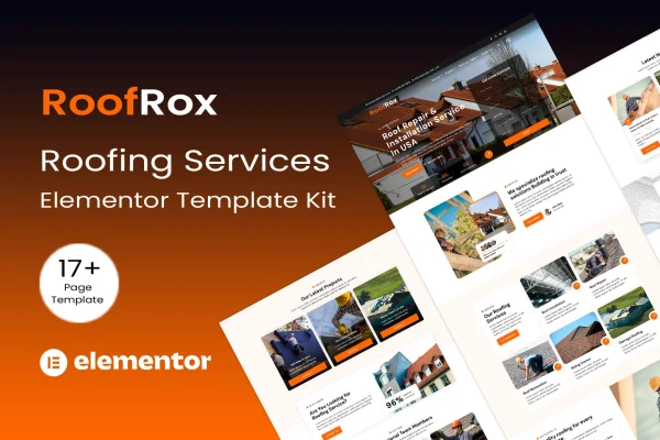 Roofrox roofing services Elementor template kit cover image