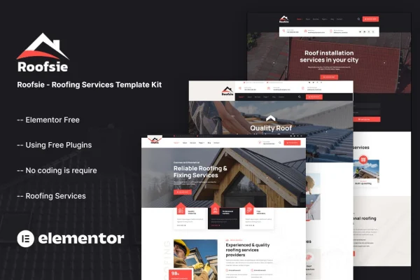 Roofsie roofing services Elementor template kit preview