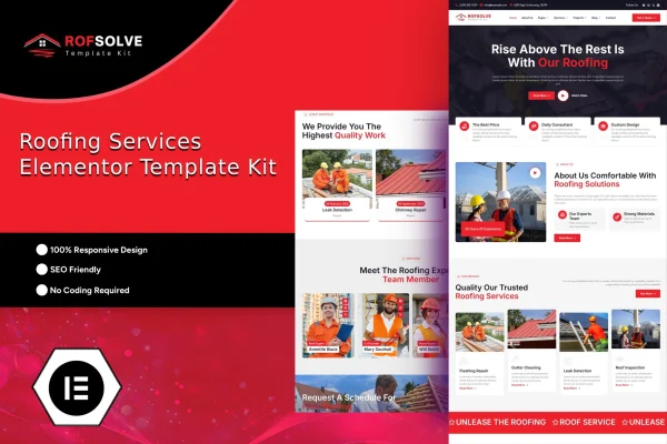 Roofsolve roofing services Elementor template kit preview