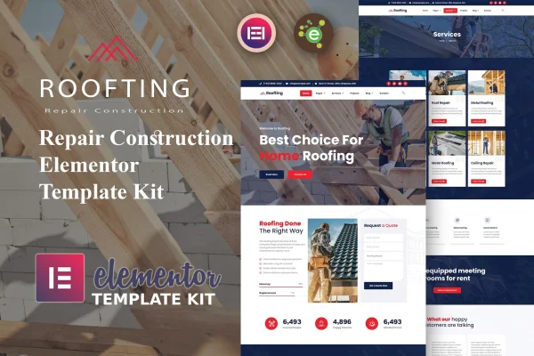 Roofting roofing and construction Elementor template kit preview