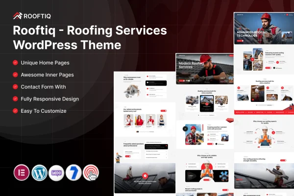Rooftiq roofing services WordPress theme preview