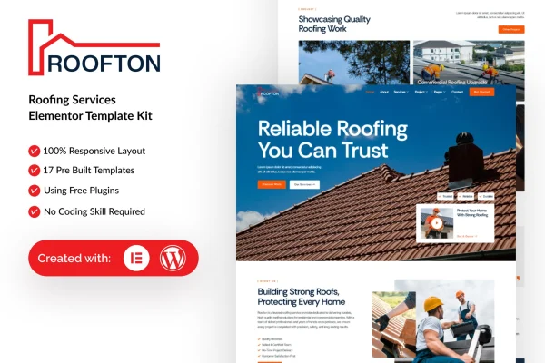 Roofton roofing services Elementor template kit preview