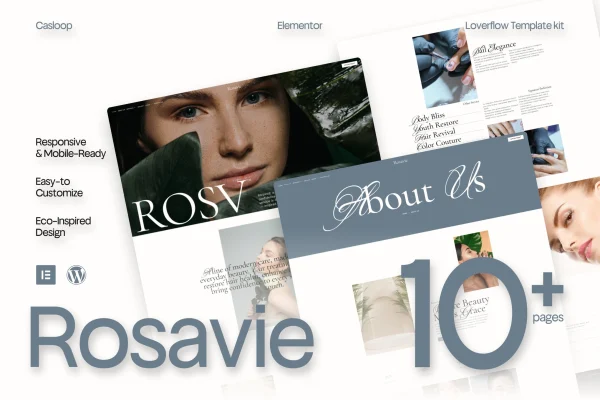 Rosavie soft luxe beauty salon Elementor template kit preview