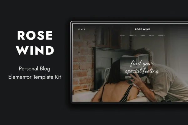 Rose Wind personal blog Elementor template kit preview