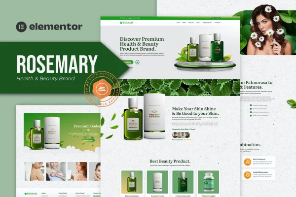 Rosemary health and beauty brand Elementor template kit preview