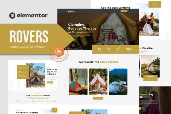 Rovers glamping and adventure Elementor template kit cover image