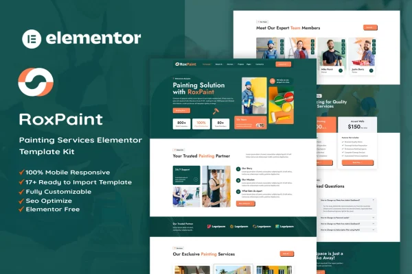 RoxPaint painting services Elementor template kit cover image