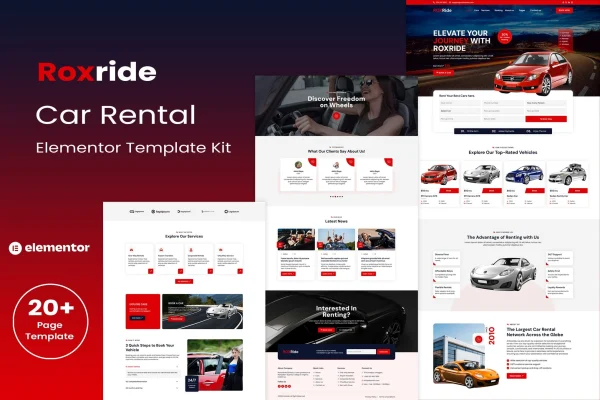 Roxride car rental Elementor template kit preview