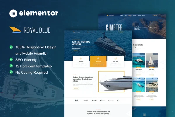 RoyalBlue yacht club and boat rental Elementor template kit preview