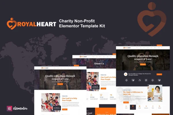 Royalheart nonprofit charity Elementor template kit preview