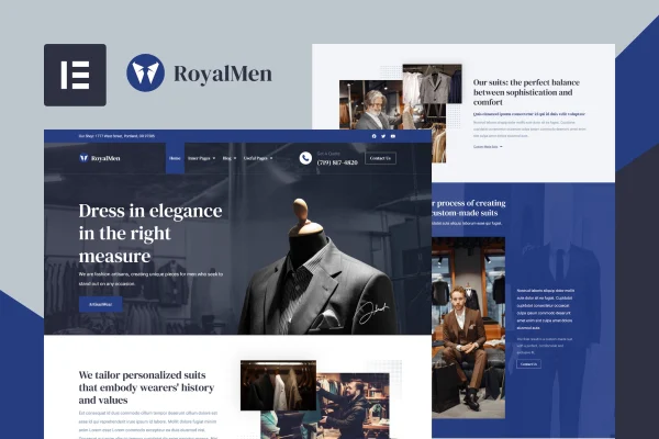 RoyalMen tailored suits Elementor Pro template kit cover image