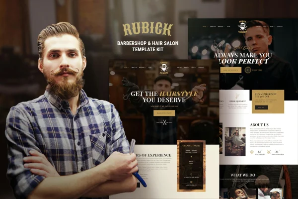 Rubick barbershop and hair salon Elementor template kit preview
