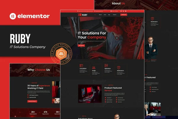 Ruby IT Solutions Company Elementor template kit page previews