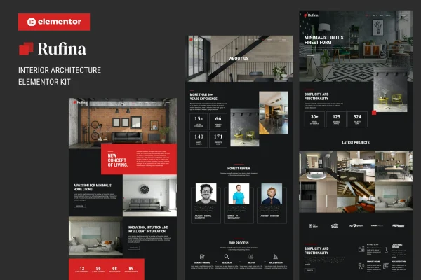 Rufina interior architecture Elementor template kit preview
