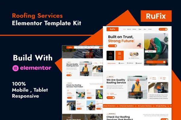Rufix roofing services Elementor template kit preview