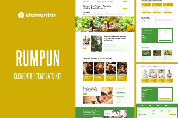 Rumpun Ayurveda treatment Elementor Pro template kit preview