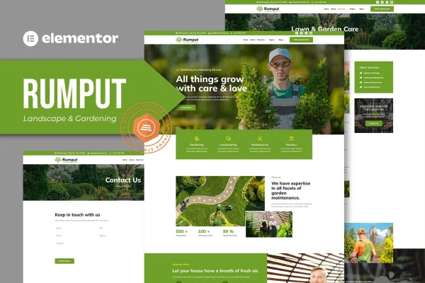 Rumput landscape and gardening Elementor template kit preview