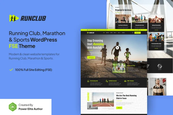 Runclub WordPress theme preview for running clubs and marathon events